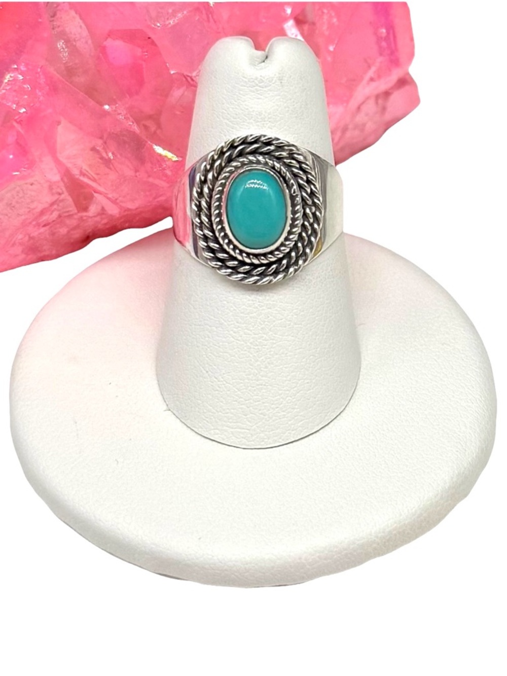 Arizona Mohave Turquoise Ring Size 7 Solid 925 Sterling Silver Oval